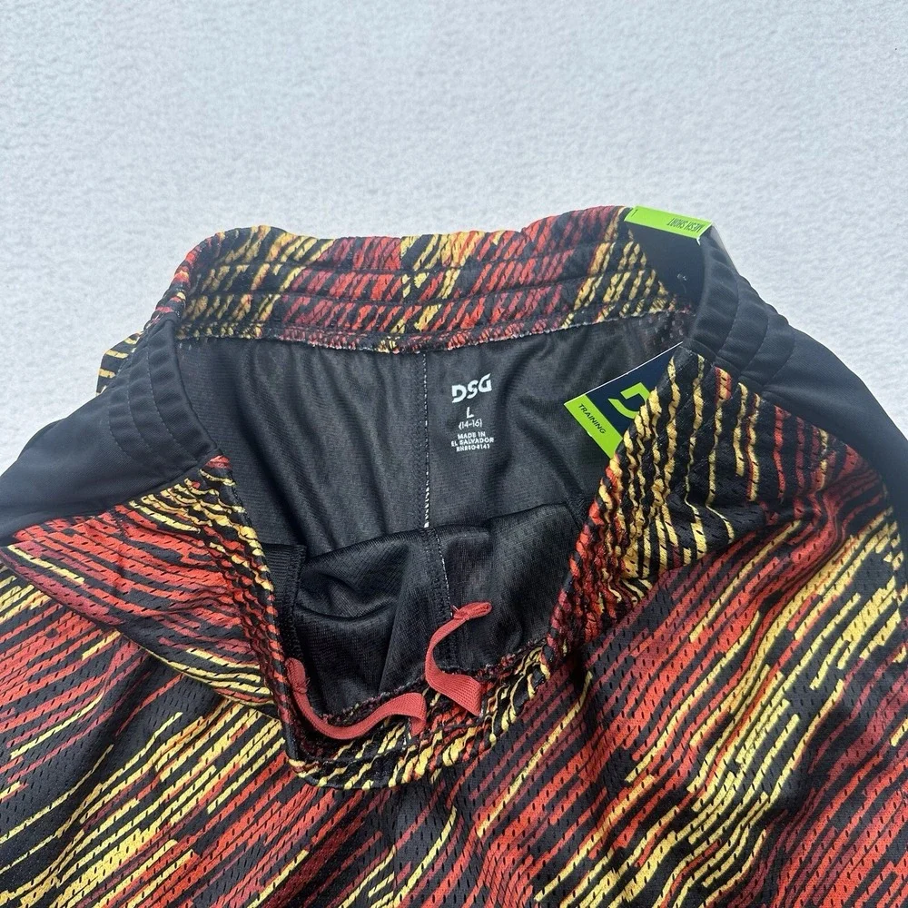 DSG Boys Printed‎ Basketball Shorts Size Large Black Yellow Red Mesh Loose Fit